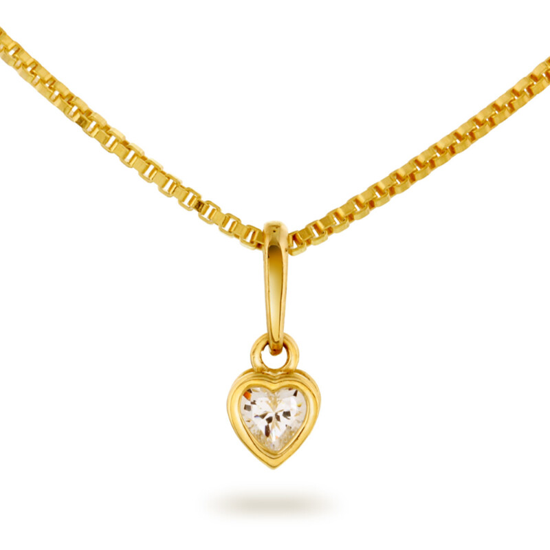 Pia & Per - Halssmykke med hjerte i gult gull og zirkonia