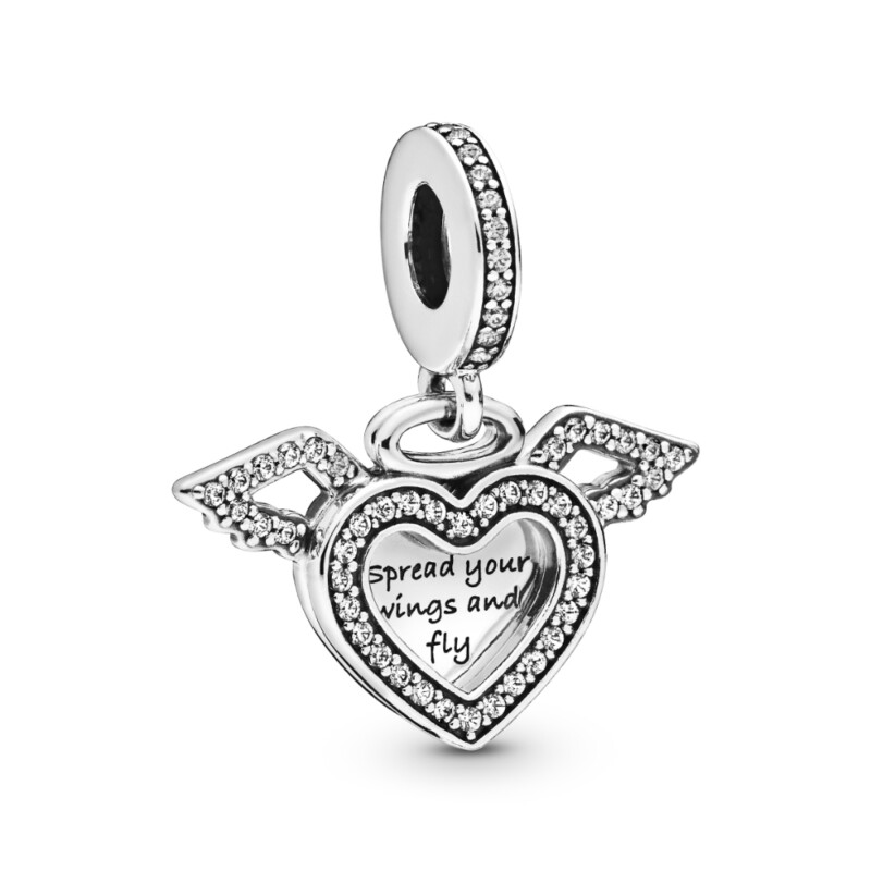 Pandora - Heart & Angel Wings - Charm i sølv